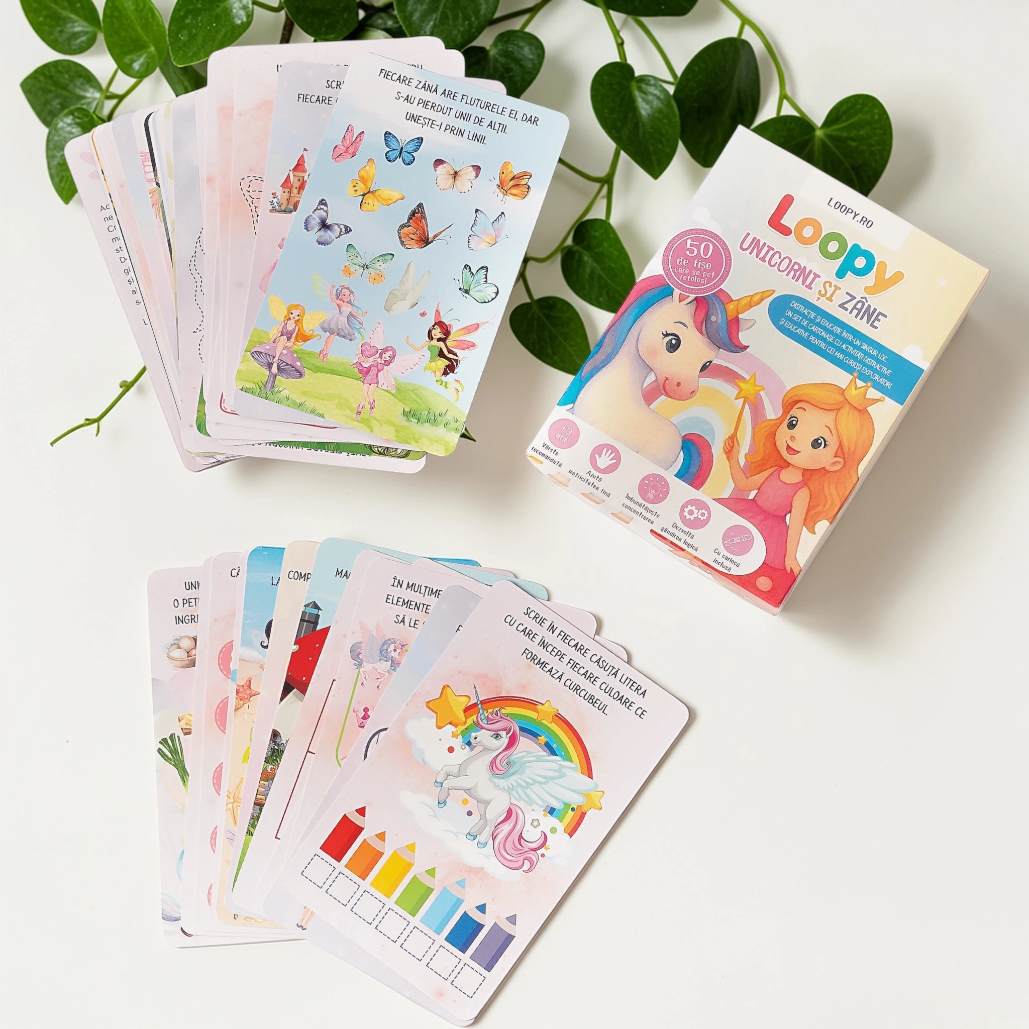 Loopy – set cartonase reutilizabile pentru copii unicorni si zane Loopy – set cartonase reutilizabile pentru copii unicorni si zane