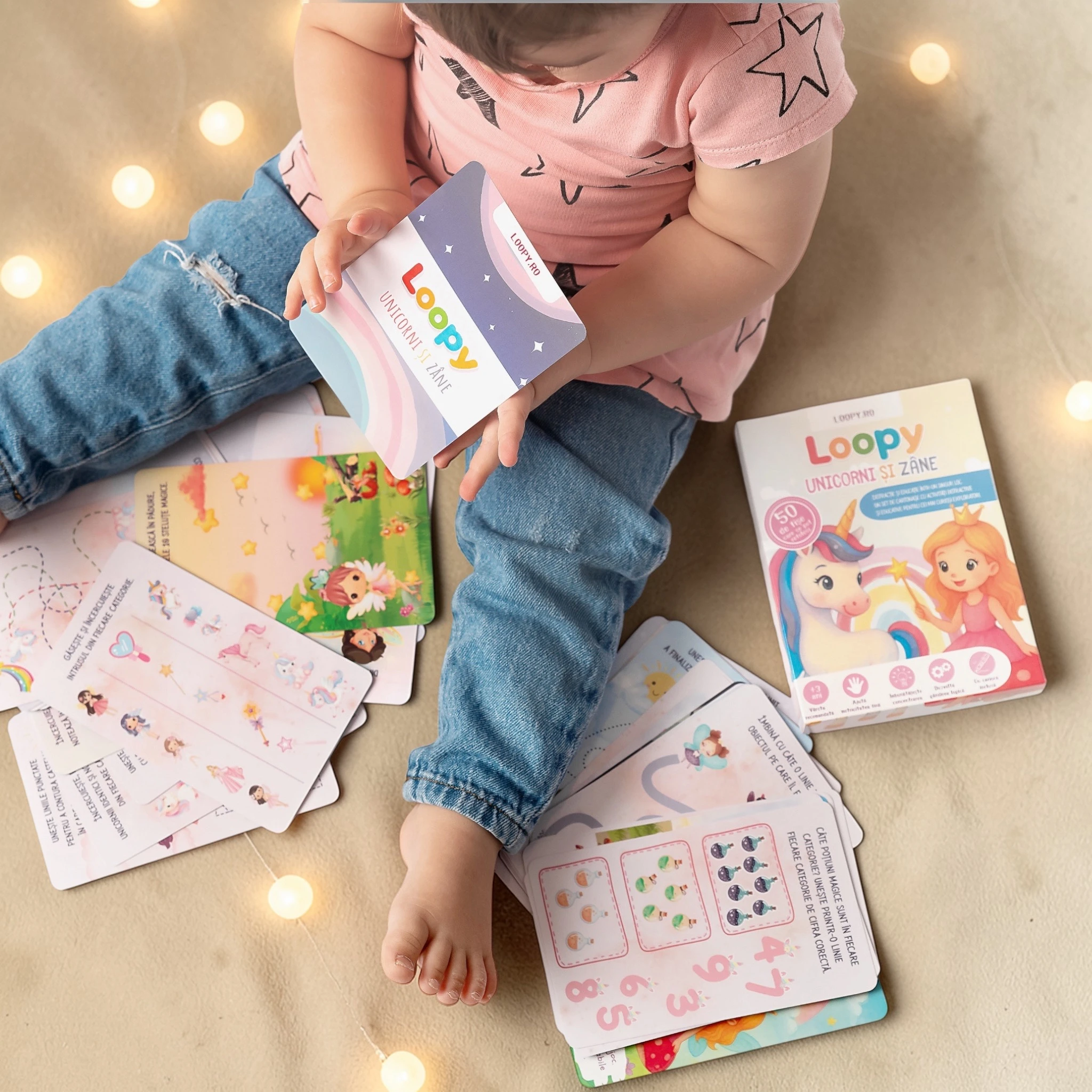 Loopy – set cartonase reutilizabile pentru copii unicorni si zane Loopy – set cartonase reutilizabile pentru copii unicorni si zane